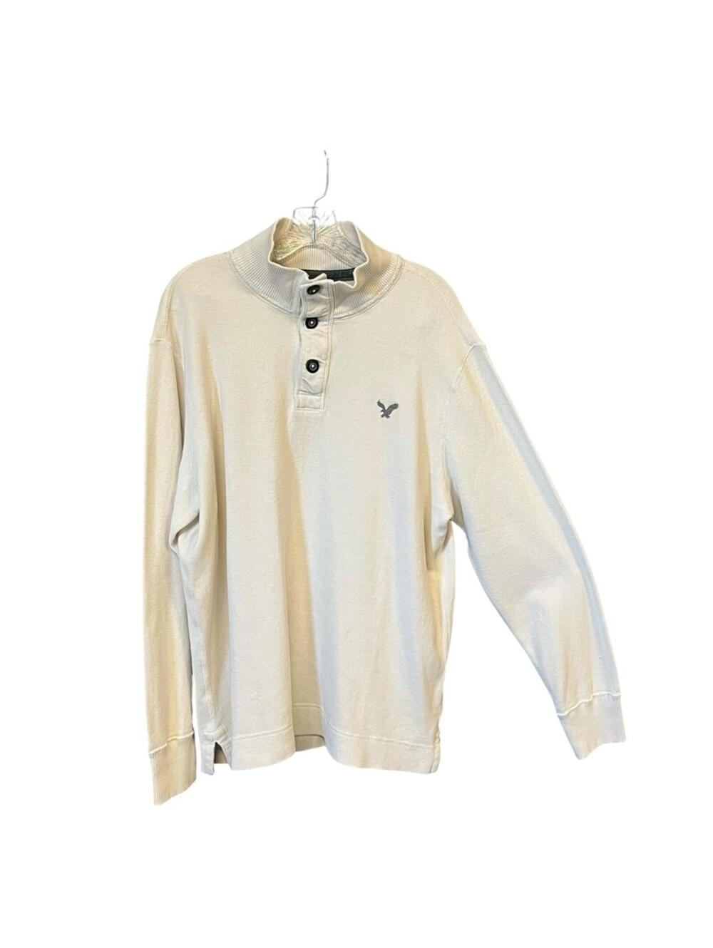 American Eagle Henley Sweatshirt Men’s XL Cream Mock Neck Pullover Logo